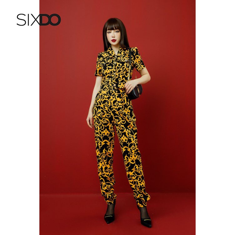 Quần nữ tuýt xi dáng baggy họa tiết baroque SIXDO (Black Baroque Print Pants)