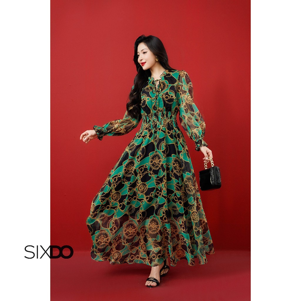 Đầm maxi voan hoa tiết baroque SIXDO (Black Baroque Print Maxi Voile Dress)