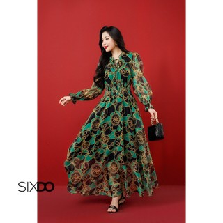 Đầm maxi voan hoa tiết baroque SIXDO