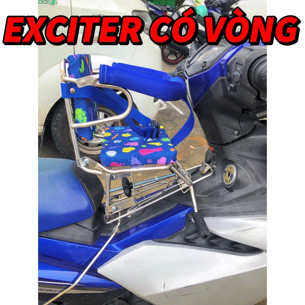 Ghế ngồi xe Exciter cho bé có dây đai an toàn, ghế số gập inox exciter CÓ VÒNG bảo hiểm , exciter 150,125