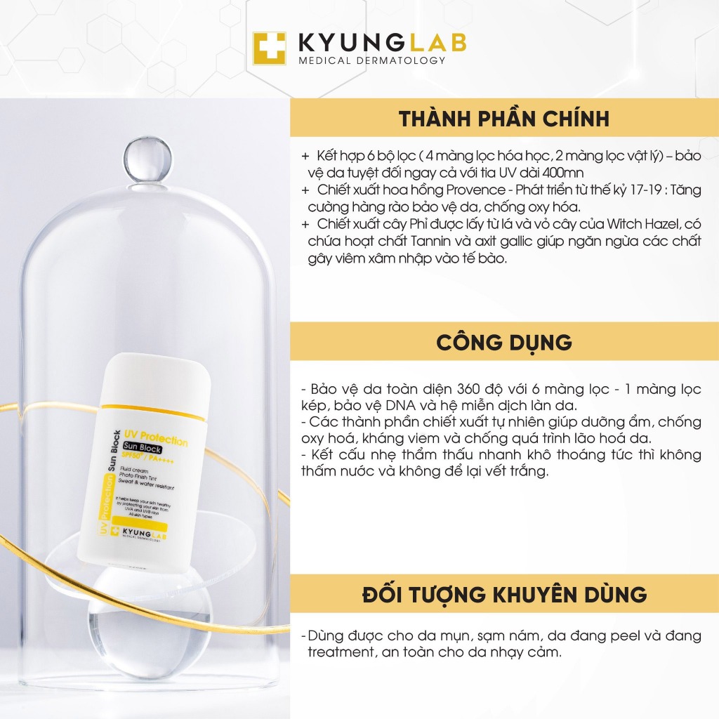 Kem chống nắng KyungLab UV Protection SPF50+ PA++++ không bóng nhờn chống thấm nước cả da nhạy cảm 6 màng lọc - 50ml