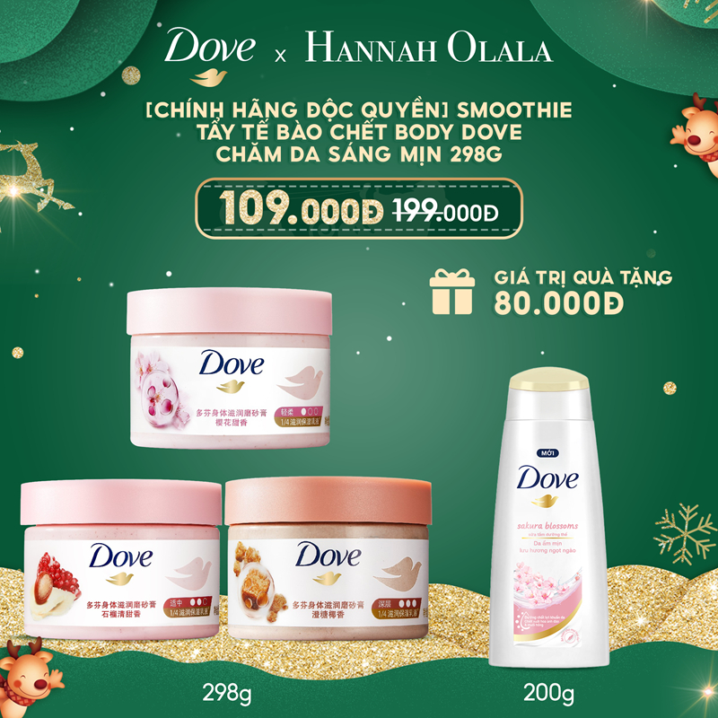 Smoothie Tẩy Tế Bào Chết Body Dove Chăm Da Sáng Mịn 298g Tặng Sữa tắm Dove 200g