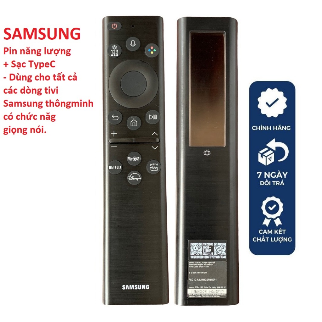 Điều khiển tivi Samsung năng lượng mặt trời hàng chính hãng theo TV, Remote samsung giọng nói Qled h
