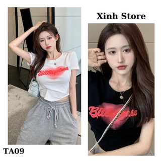 Áo croptop hình trái tim cổ tròn tay ngắn ôm body - áo thun croptop kiểu sexy ta09