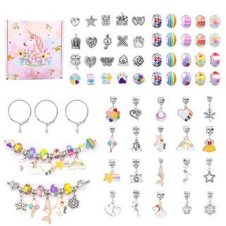 Hộp đồ chơi DIY tự làm vòng tay Charm chủ đề giáng sinh và vòng charm hồng, nhiều phụ kiện xinh xắn