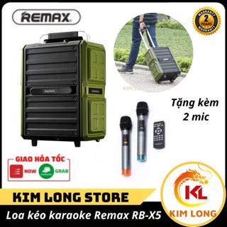 Loa kéo bluetooth Remax RB-X5 - loa karaoke kèm 2 mic, chất âm to, rõ ràng, mạnh mẽ, công suất lớn, pin trâu
