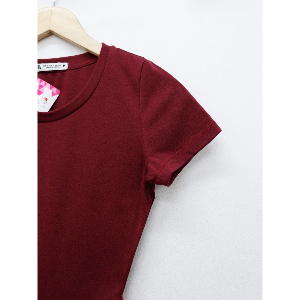 C3984 - Áo thun croptop cổ tròn tay ngắn vạt bầu trơn