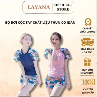 Bộ bơi cộc tay 2 chi tiết LAYANA 2 màu xanh và hồng cực xinh_LAYANA STORE