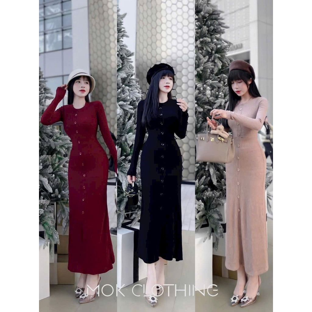 Váy Len body SANJOLI Đầm Ôm Tay Dài Phong Cách Hàn Quốc Cực Xinh Đi Chơi Dự Tiệc Thu Đông VD029