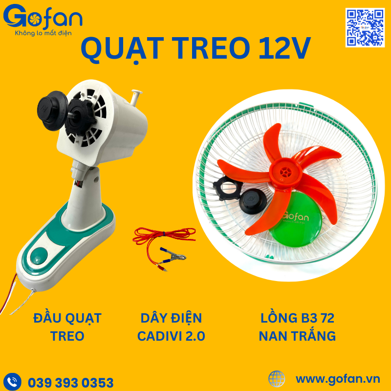 Quạt treo tường kẹp bình 12V -công suất 20w-GOFAN-có kẹp - giao màu ngẫu nhiên-VÔ CẤP-