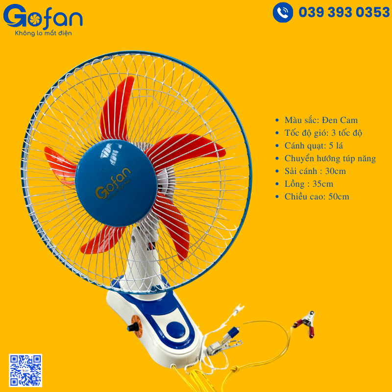 Quạt treo tường kẹp bình 12V -công suất 20w-GOFAN-có kẹp - giao màu ngẫu nhiên-VÔ CẤP-
