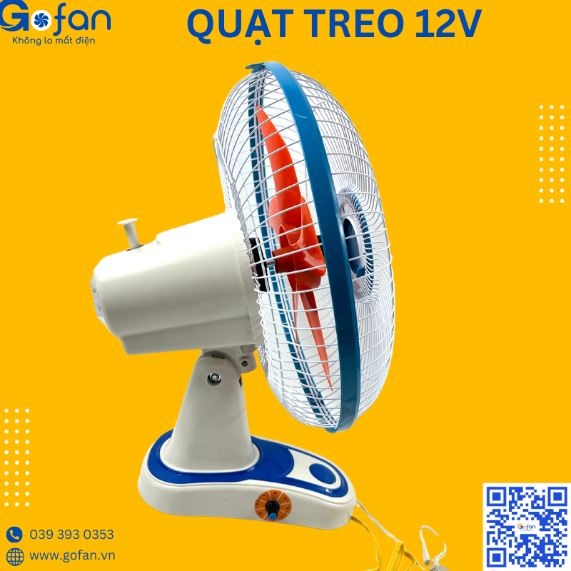 Quạt treo tường kẹp bình 12V -công suất 20w-GOFAN-có kẹp - giao màu ngẫu nhiên-VÔ CẤP-