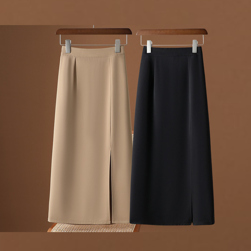 Chân Váy Dài xẻ tà dáng dài qua gối, form suông chữ A chuyên nghiệp eo cao CVF003
