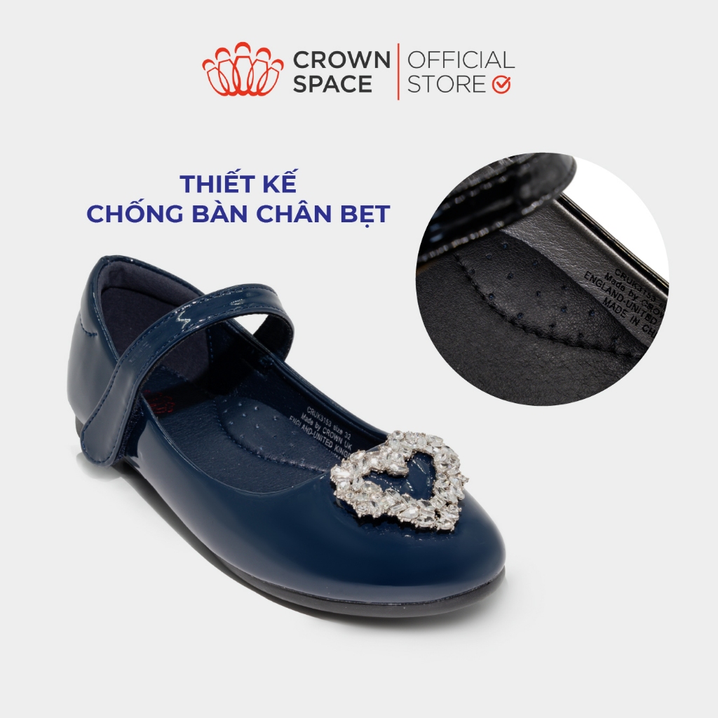 Giày Bệt Bé Gái Sang Chảnh Crown Space CRUK3163 Giày Búp Bê Trai Tim Quai Ngang Size 28-37 Có Chống Bàn Chân Bẹt