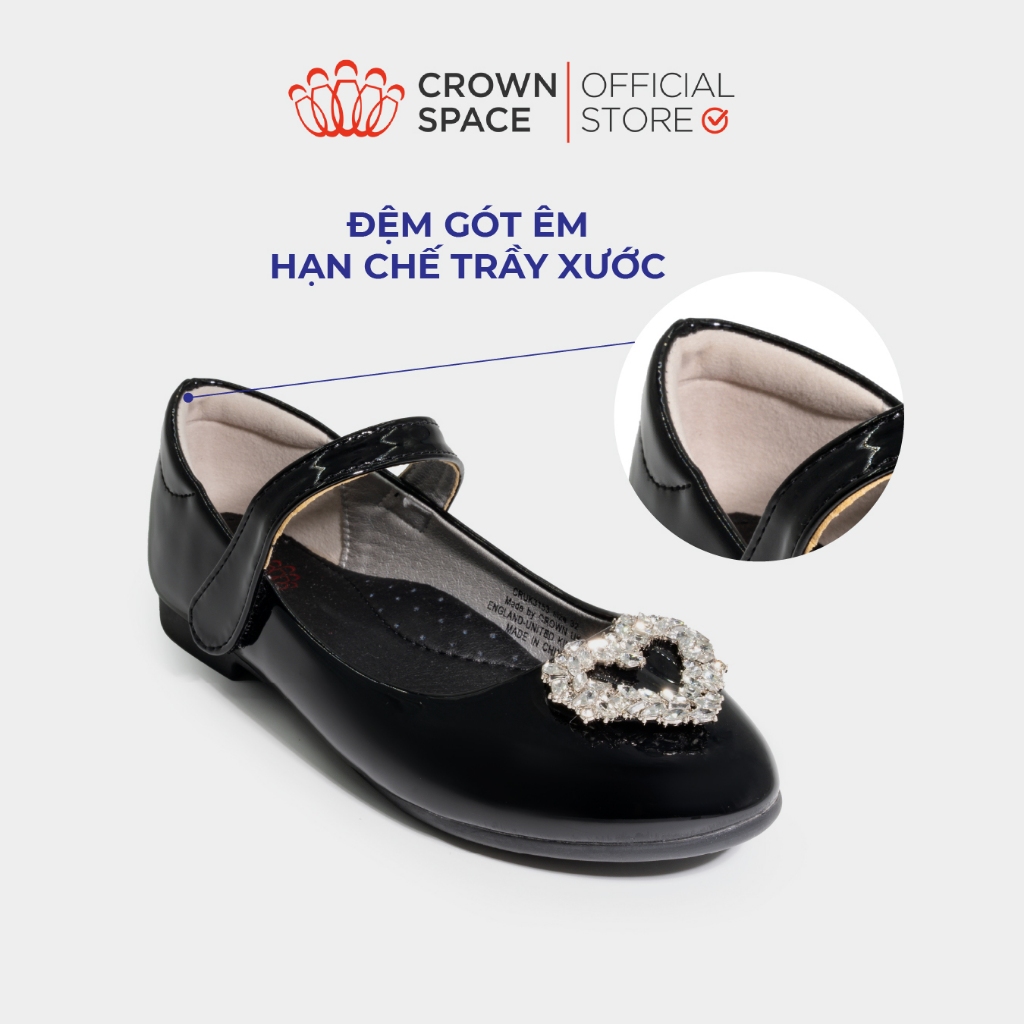 Giày Bệt Bé Gái Sang Chảnh Crown Space CRUK3163 Giày Búp Bê Trai Tim Quai Ngang Size 28-37 Có Chống Bàn Chân Bẹt