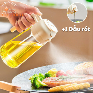 Chai đựng dầu ăn thủy tinh nắp mở tự động 470ml , Bình xịt dầu ăn thông minh 2 trong 1