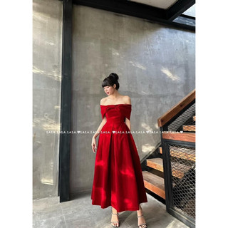 🍒Đầm xanh trễ vai nút ngọc