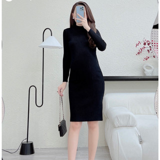 MEDYLA - Váy len bầu co dãn cổ 3 phân giữ ấm cho bầu mặc trong và sau sinh - VM042