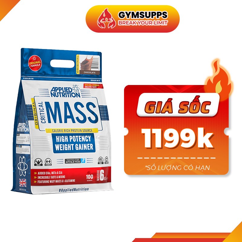Sữa Dinh Dưỡng Applied Nutrition Original Critical Mass Tăng Cân Nhanh Cho người Gầy 6kg 100% Chính Hãng