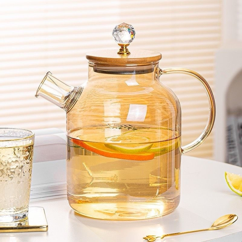 bình thuỷ tinh chịu nhiệt ,lắp gỗ hãm trà detoc 1,8L