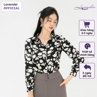 Áo sơ mi công sở nữ LAVENDER cổ đức hoạ tiết đen trắng tay dài A2983