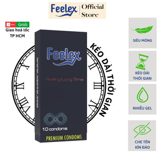 Bao cao su Feelex siêu mỏng, kéo dài thời gian, nhiều gel - hộp 10c