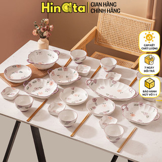 Bộ bát sứ hoa cỏ tím HINATA bộ chén đĩa bát ăn cơm bát ô tô đựng canh âu đựng cơm bát chấm chén dĩa sang trọng