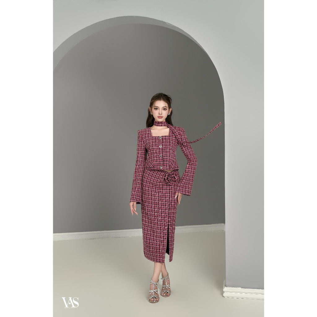 Set chân váy tweed nữ VANANHSCARLET dài tay croptop S004F23