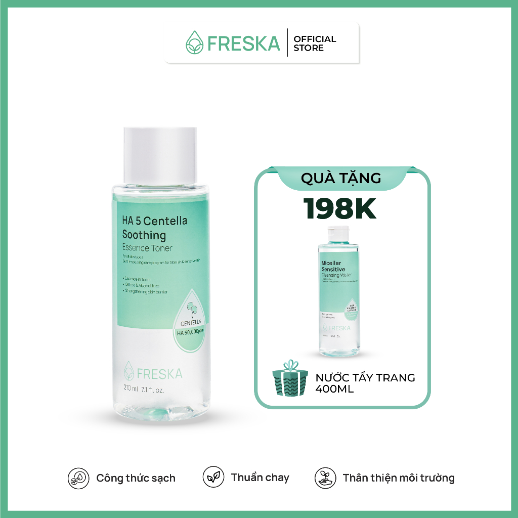 Nước hoa hồng Freska HA 5 Centella Soothing Essence Toner 210ml