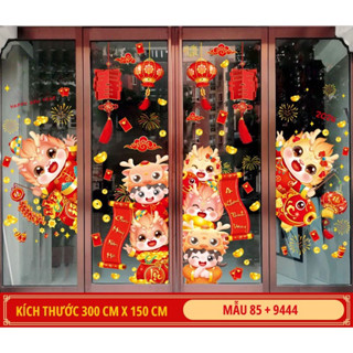  Decal dán Tết 2024 hit tĩnh điện không keo  dán kính mẫu TT85+944 