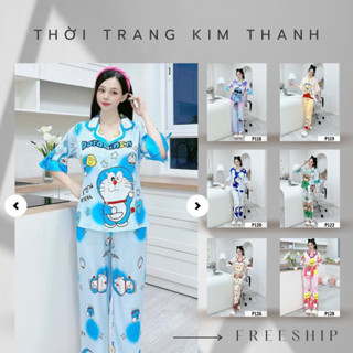 Pijama Lụa Dài Tay Mặc Nhà Nữ Phối Viền Lụa Xước Hàn Cao Cấp, Đồ Bộ Pijama Mặc Nhà Nữ Dài Tay Lụa Xước Hàn Mềm Mịn