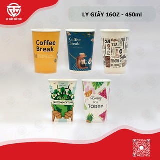 SET 50c Ly Giấy Cốc Giấy 16oz 450ml, Ly in sẵn cực đẹp, cute dành cho quán cafe, trà sữa.
