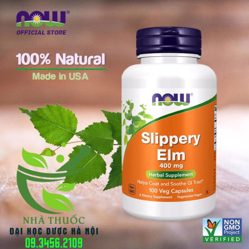 Viên nang Slippery ELM 400mg của Now Foods Mỹ