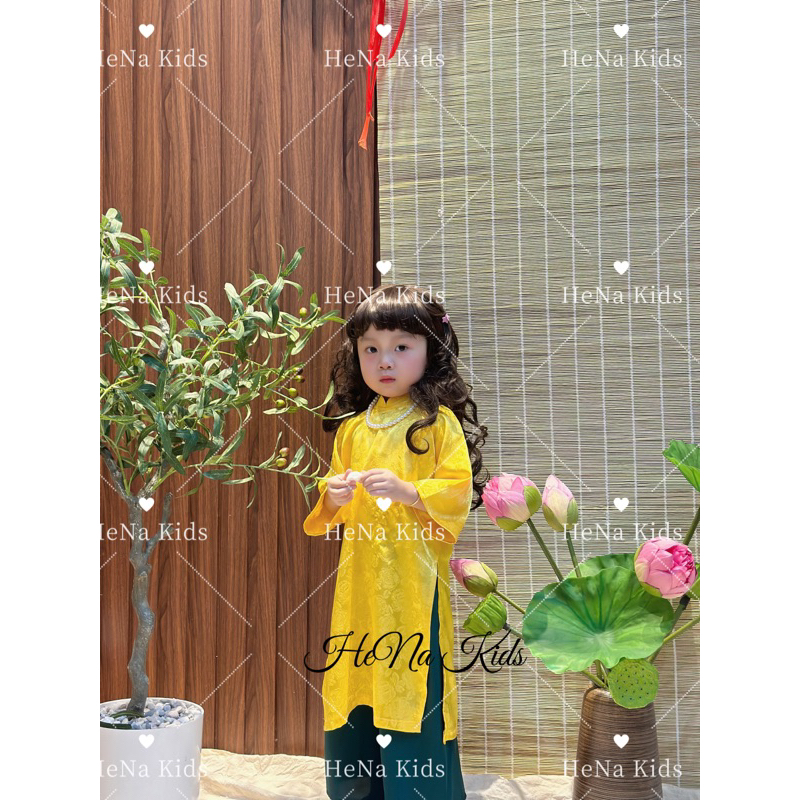 Áo Dài Bé Gái Vải Gấm Cao Cấp Kèm Quần Lụa