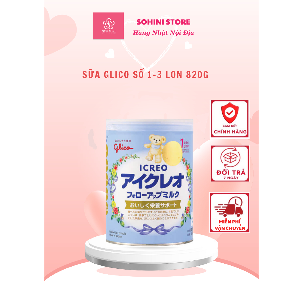 Sữa Glico Icreo Follow Up Milk (Icreo Số 1) 1-3 Lon 820g