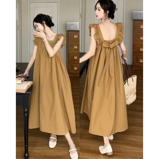 Váy cánh tiên nơ sau dáng dài mặc được 2 kiểu, đầm maxi form rộng hai màu kèm ảnh thật