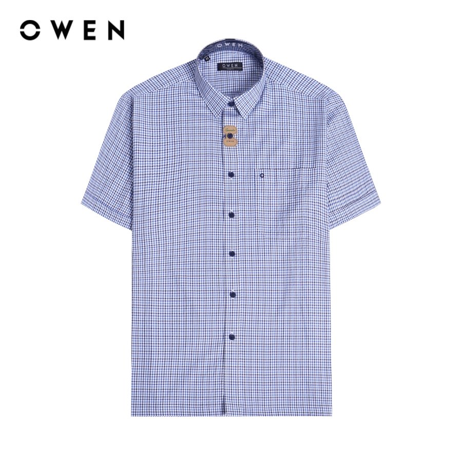 OWEN - Áo sơ mi ngắn tay Body Fit màu Xanh chất liệu Bamboo - AB230614NT