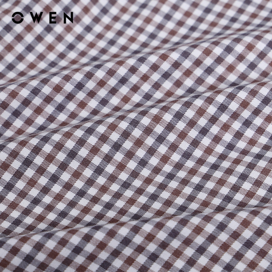 OWEN - Áo sơ mi ngắn tay Body Fit màu Nâu Be chất liệu Bamboo - AB230618NT