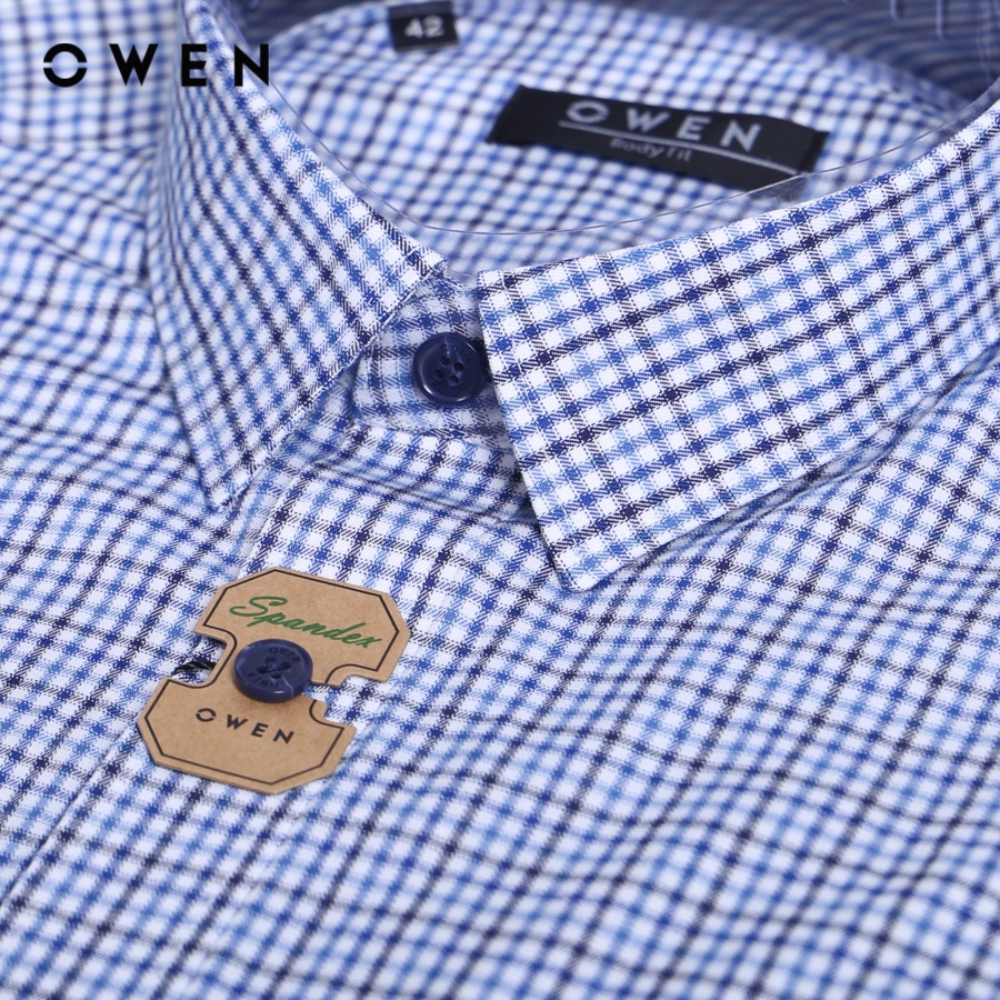 OWEN - Áo sơ mi ngắn tay Body Fit màu Xanh chất liệu Bamboo - AB230614NT
