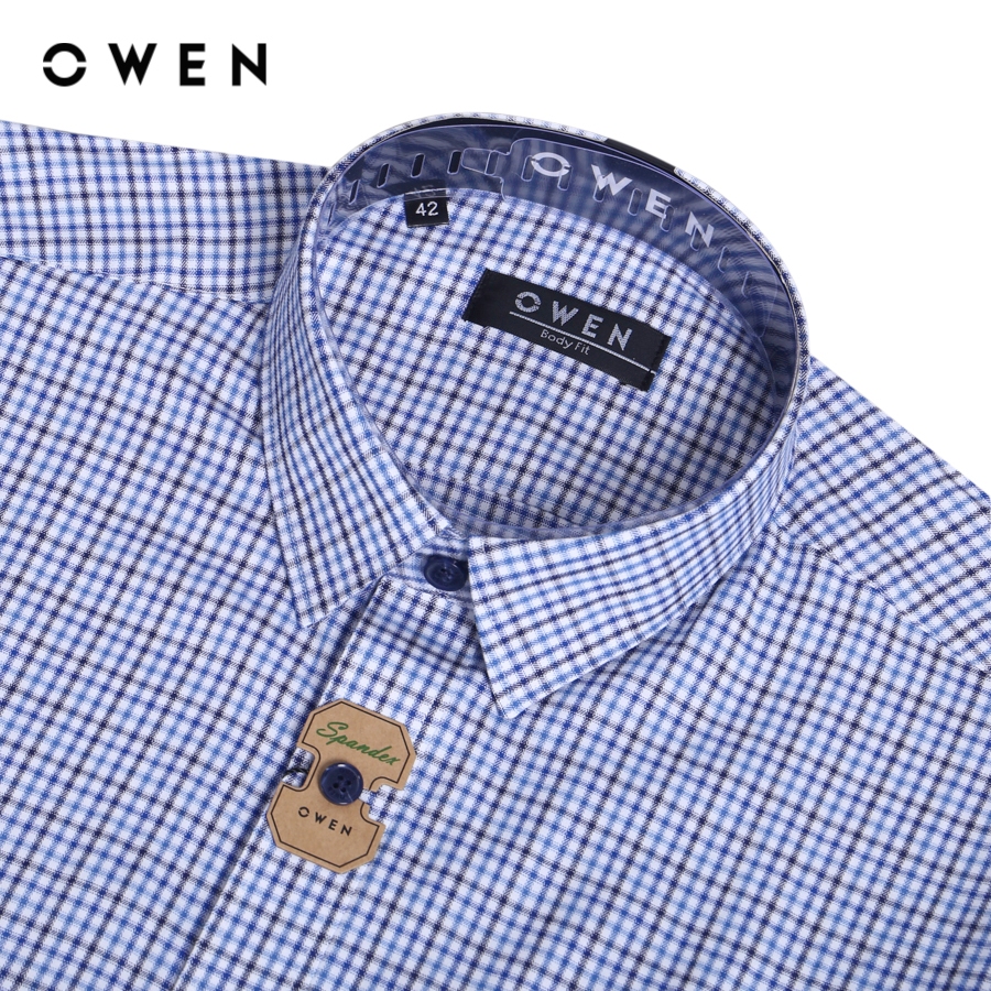 OWEN - Áo sơ mi ngắn tay Body Fit màu Xanh chất liệu Bamboo - AB230614NT