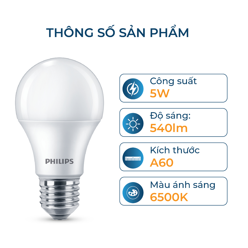 Combo 11 bóng đèn Philips LED bulb Essential E27 5W ánh sáng trắng 6500K