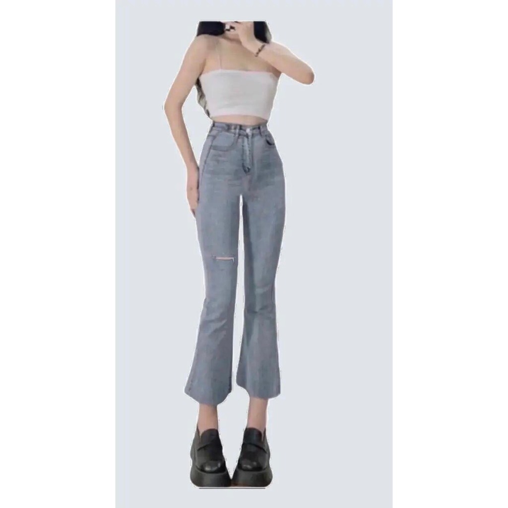 Quần jeans ống ĐỨNG RÁCH 2 màu cạp cao tôn dáng .