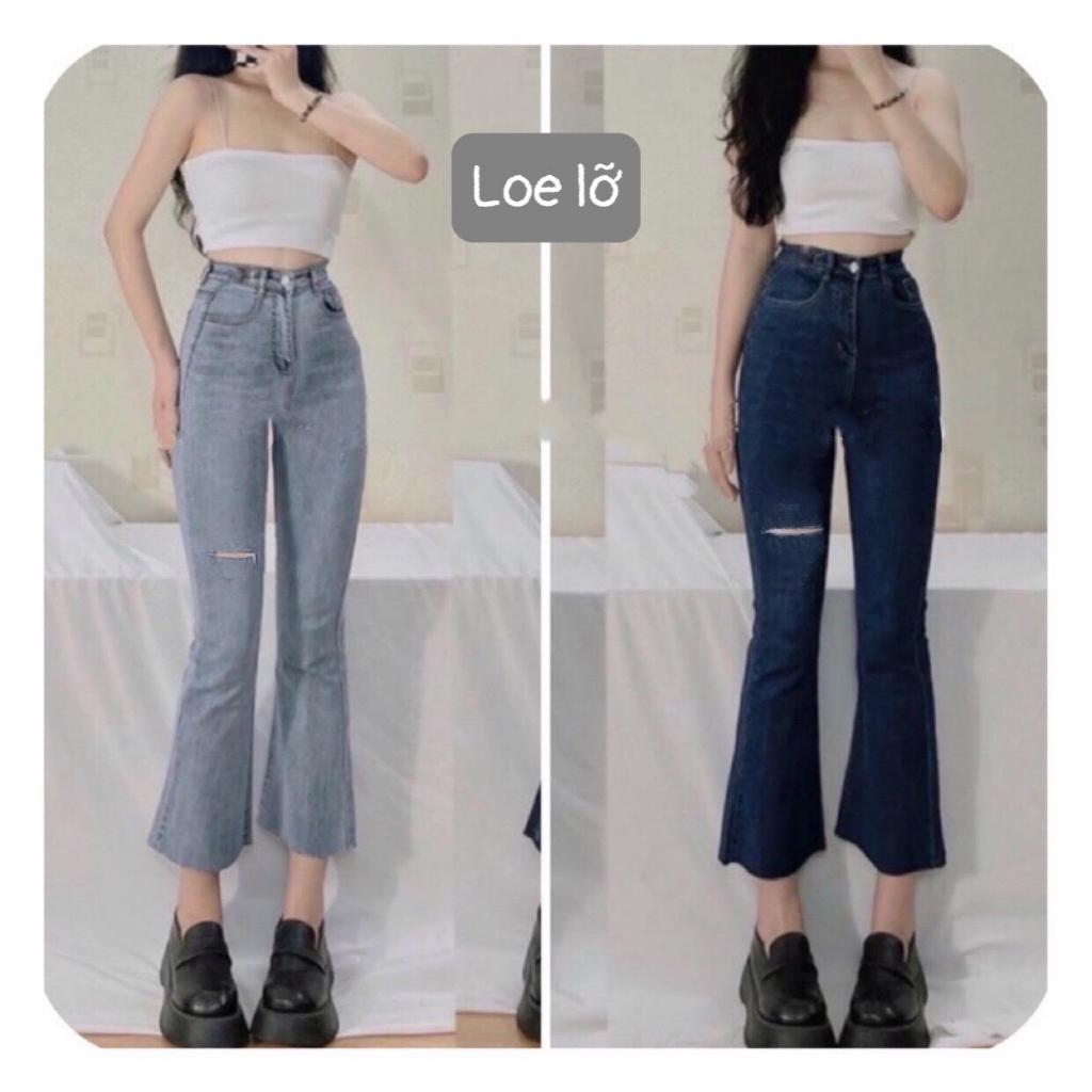 Quần jeans ống ĐỨNG RÁCH 2 màu cạp cao tôn dáng .