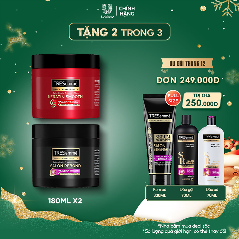 Combo Kem Ủ Tresemmé Salon Rebond Ngăn Gãy Rụng và Keratin Smooth Tinh Dầu Argan Vào nếp suôn mượt 180ML/ hộp