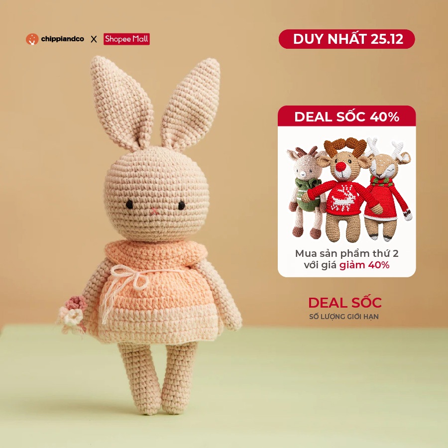 Gấu bông Thú nhồi bông Thú len móc cao cấp CHIPPIANDCO Thỏ Honey 30cm