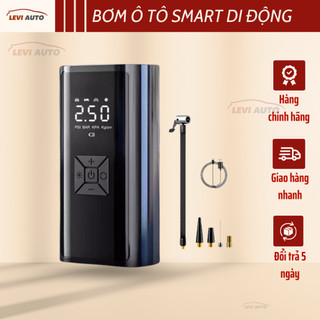 Máy bơm lốp ô tô, bơm xe máy xe đạp nhỏ gọn di động tích hợp pin, đầy tự ngắt, màn hình led cao cấp - LEVI AUTO