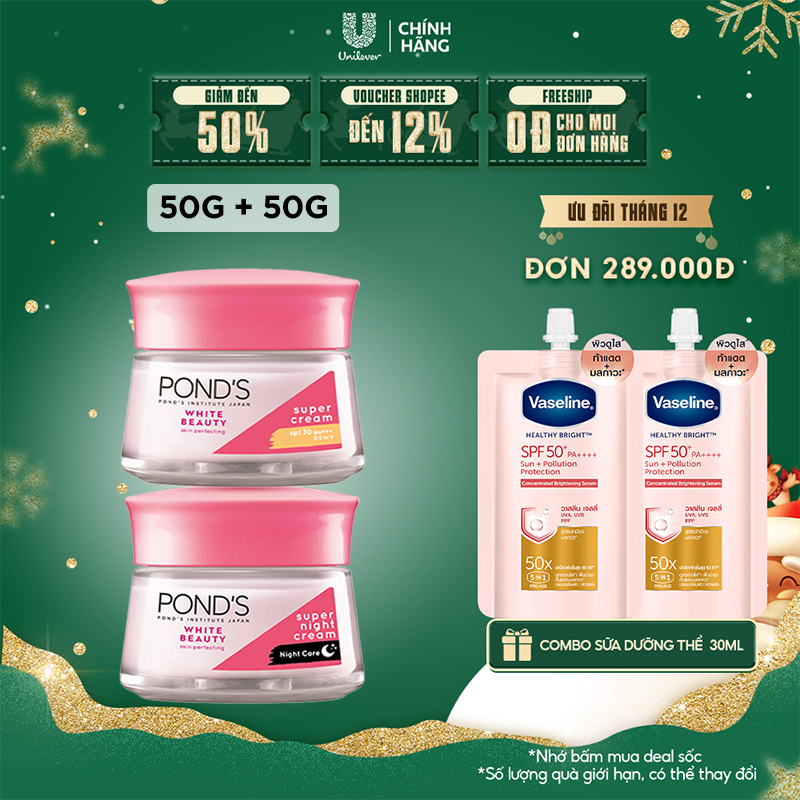 Bộ kem dưỡng Pond's White Beauty trắng hồng rạng rỡ (Ban ngày 50g + Ban đêm 50g)