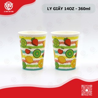 SET 50c Ly Giấy Cốc Giấy 14oz 360ml Mẫu In sẵn Trái Cây dành cho quán cafe take away và Trà sữa.