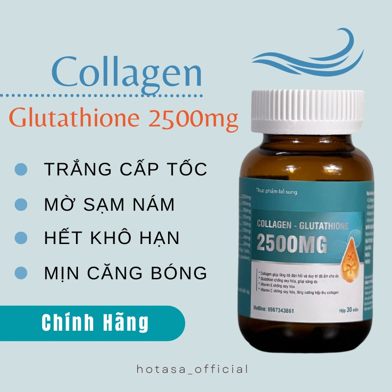 Viên uống trắng da COLAGEN -GLUTATHIONE 2500MG viên uống nâng tone cấp tốc đẹp da giảm nám tàn nhang tăng nội tiết