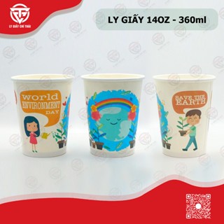 SET 50c Ly Giấy Cốc Giấy 14oz 360ml Mẫu In sẵn Save The Earth cho quán cafe take away và Trà sữa.